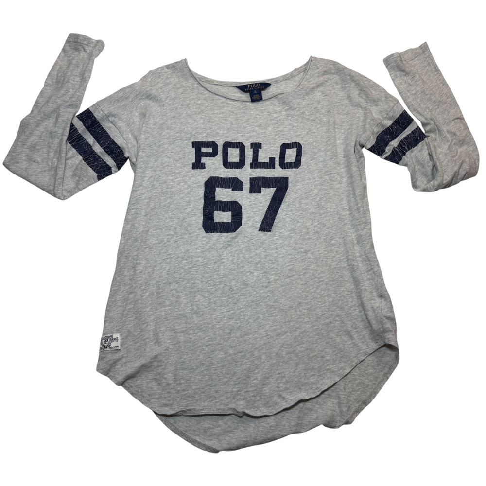 Polo Ralph Lauren Long Sleeve T-Shirt Kids Gray Excellent Graphic Stripe XL 16